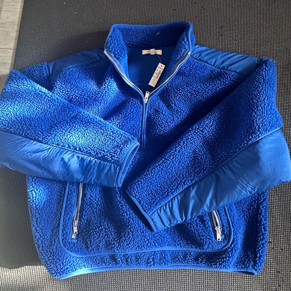 NWT Madewell blue fleece quarter zip